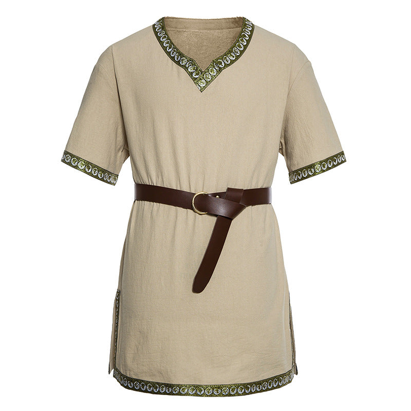 Damen Mittelalterliches Kleid mit dekorativem Kragen und Gürtel EB