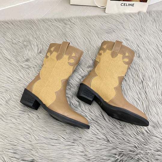 Damen Stiefeletten im Cowboy-Stil mit einzigartigem Design und kompaktem Absatz EB