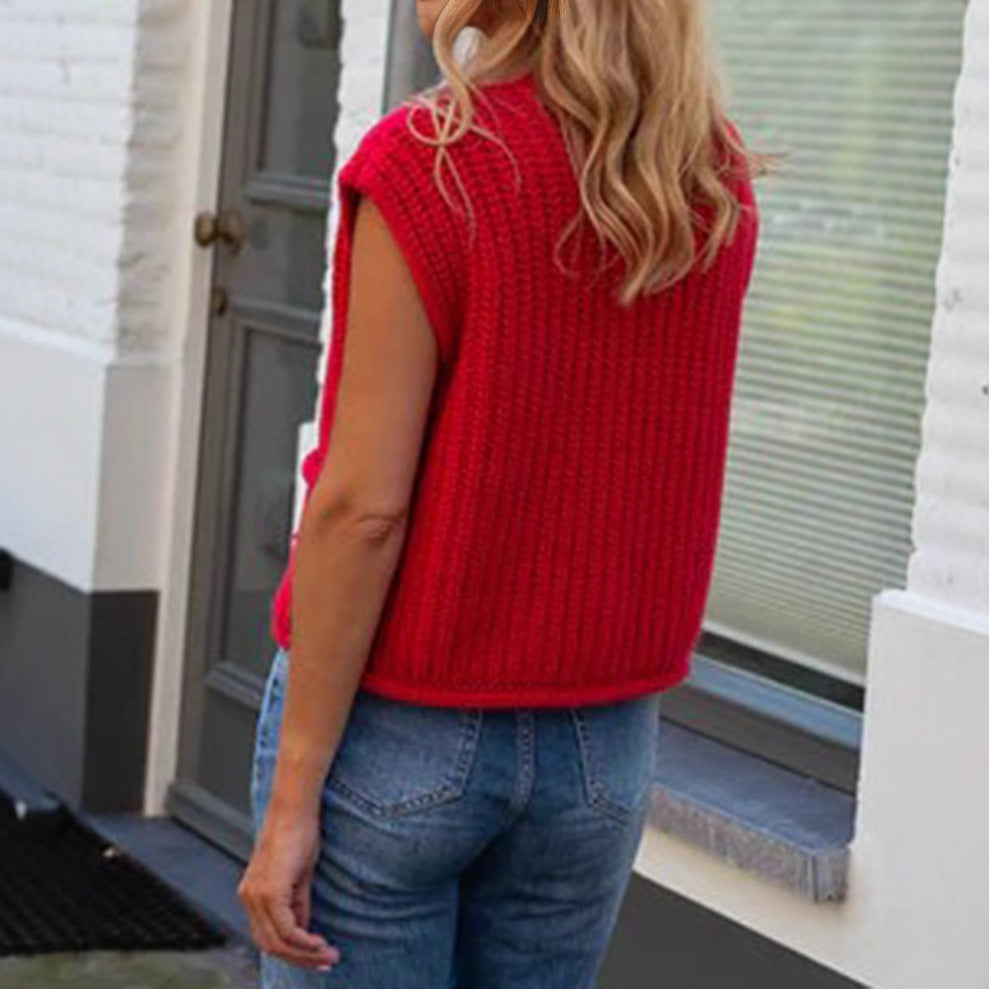 Damen Strickweste mit dekorativen Knöpfen und praktischen Taschen EB