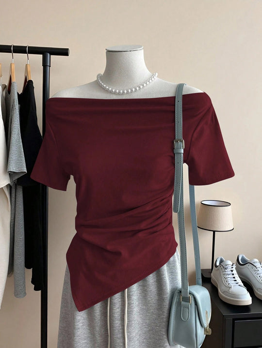Damen Off-Shoulder T-Shirt mit Raffung EB