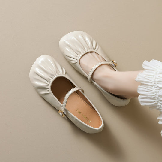 Damen Ballerinas mit modischem Riemchen und eleganter Faltenoptik EB