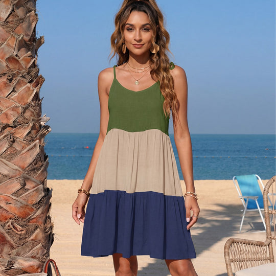 Damen luftiges Sommerkleid mit modischem Farbverlauf und verstellbaren Trägern EB