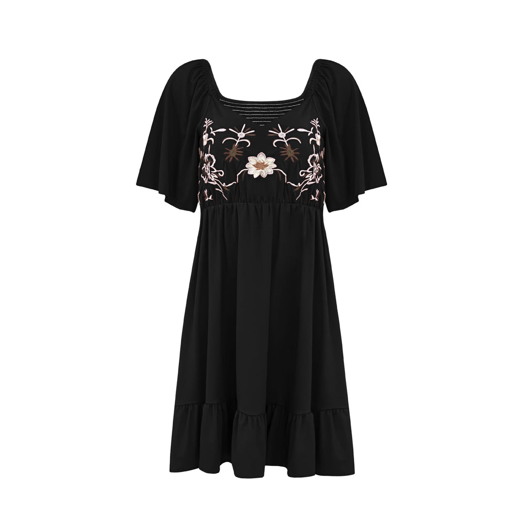 Damen bodenlanges Sommerkleid mit kunstvoller Stickerei und schwingendem Saum EB