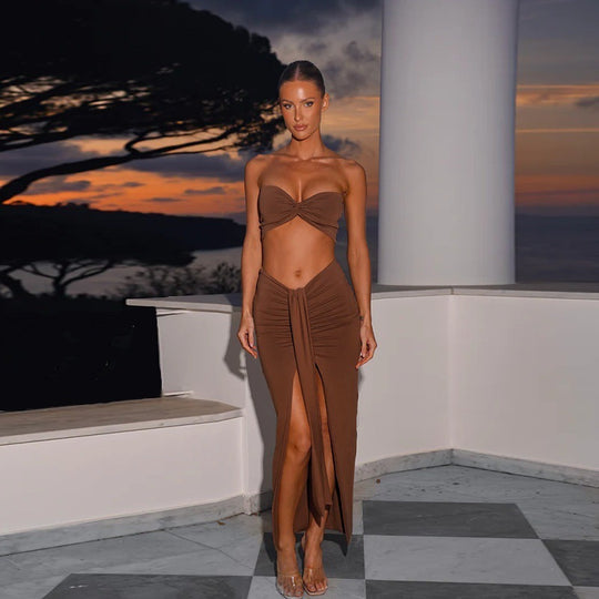 Damen Edles Wickelkleid mit raffinierter Raffung und hohem Schlitz EB
