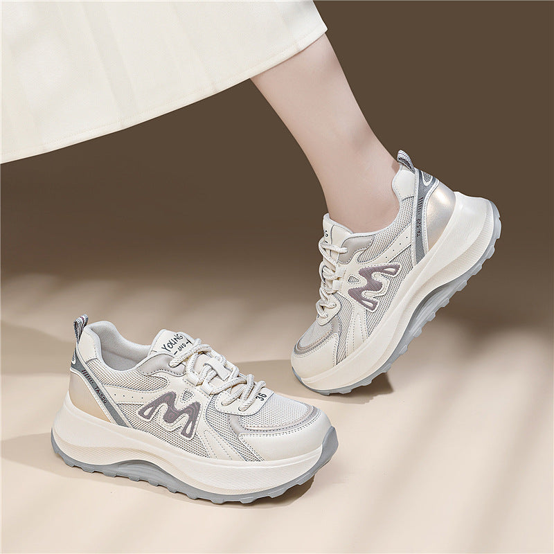 Damen modische Chunky Sneakers mit atmungsaktivem Obermaterial und stoßdämpfender Sohle EB