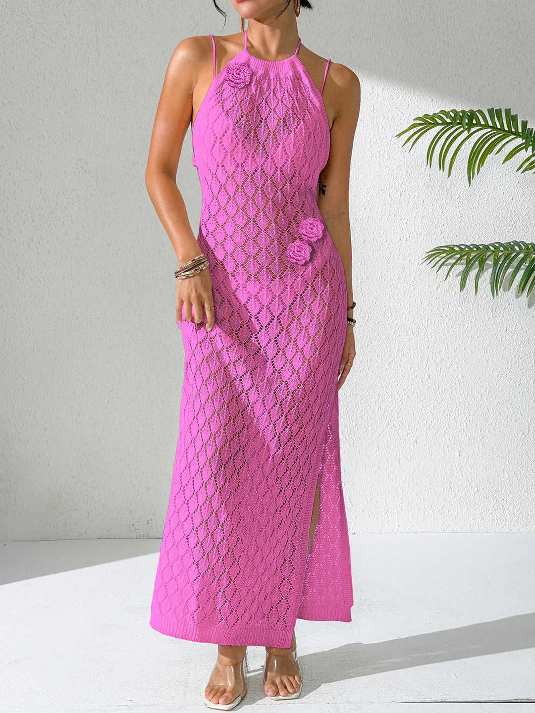 Damen eleganter Häkel-Maxikleid EB