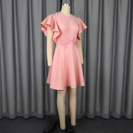 Damen Chic Volantkleid mit floralen Applikationen EB