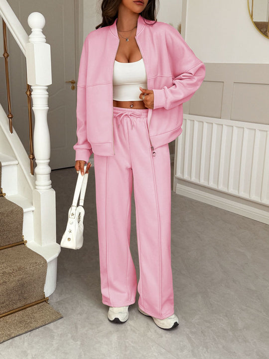 Damen nan Oversize-Sweatset mit Reißverschluss-Bomberjacke und Highwaist-Palazzohose EB