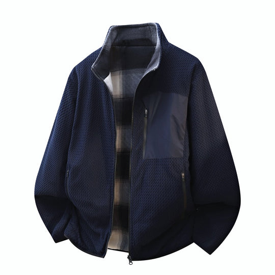 Herren strukturierte Fleece-Overlayerjacke mit kontrast-Brusttasche und Zwei-Wege-Reißverschluss EB