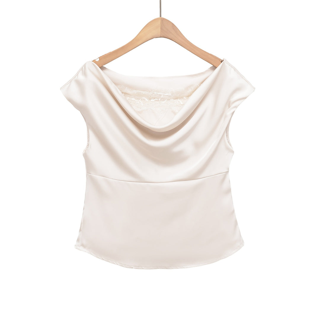 Damen elegante Satinbluse mit raffiniertem Wasserfall-Ausschnitt EB