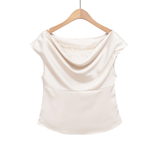 Damen elegante Satinbluse mit raffiniertem Wasserfall-Ausschnitt EB