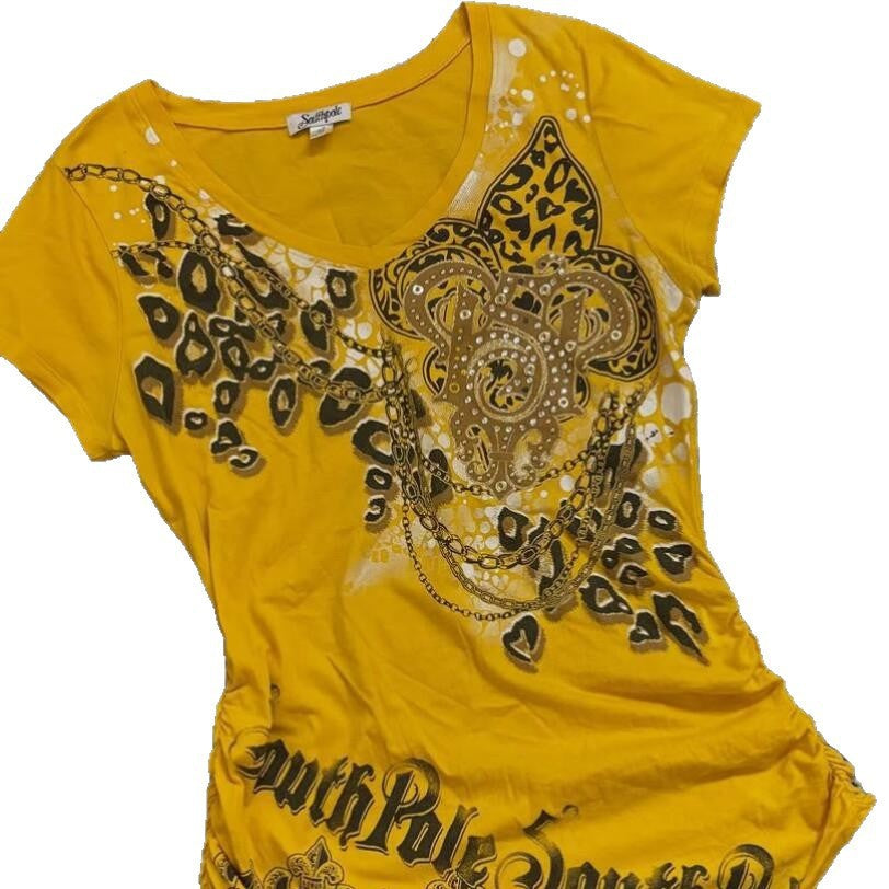 Damen T-Shirt mit dekorativem Grafikdruck und Raffung EB