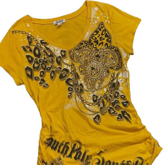 Damen T-Shirt mit dekorativem Grafikdruck und Raffung EB