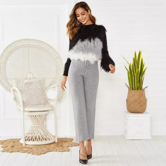 Damen Loungy Strickhose mit elastischem Bund und Kordelzug EB