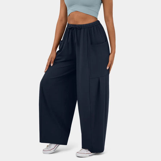 Damen Weite Freizeit-Hose mit elastischem Bund und praktischen Taschen EB