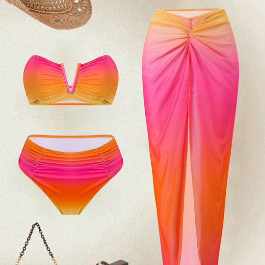 Damen Bandeau-Bikini mit langem Wickelrock EB