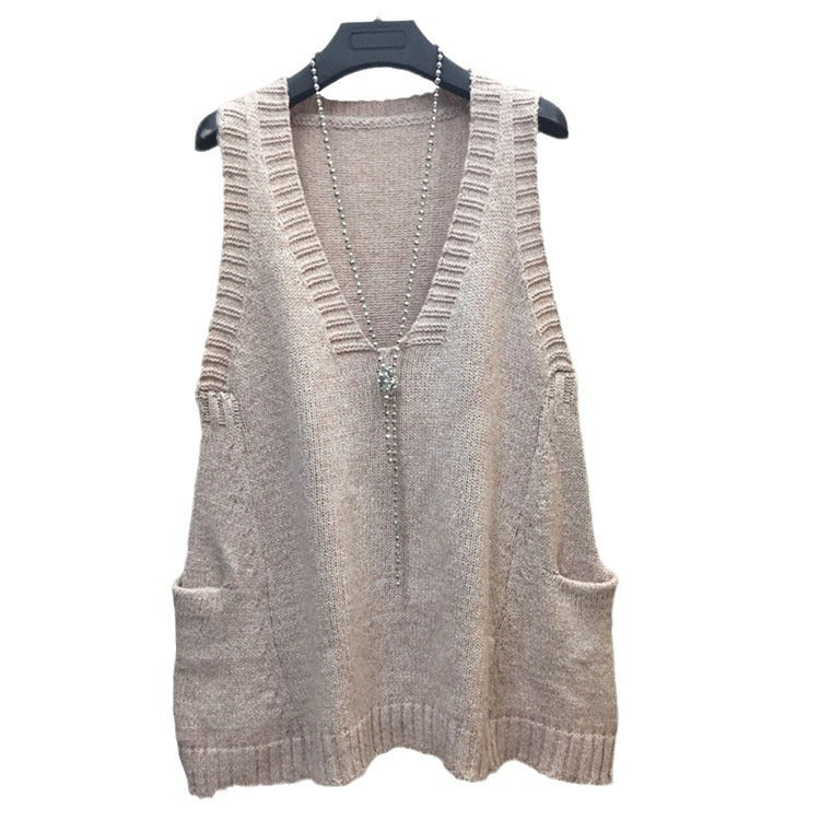 Damen V-Ausschnitt Stricktop mit seitlichen Taschen EB