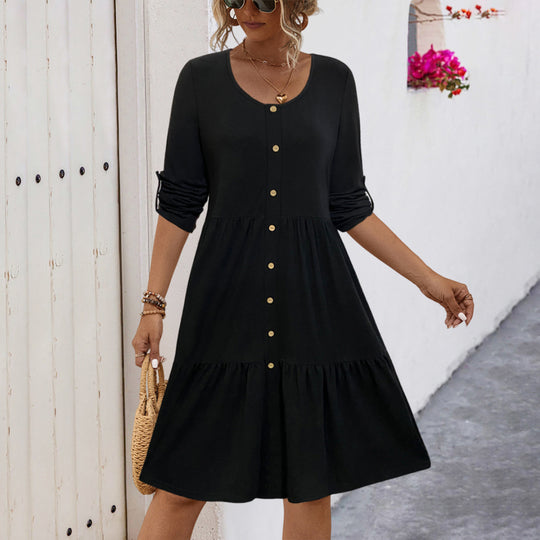 Damen Midi-Kleid mit eleganter Knopfleiste und luftiger A-Linien-Silhouette EB