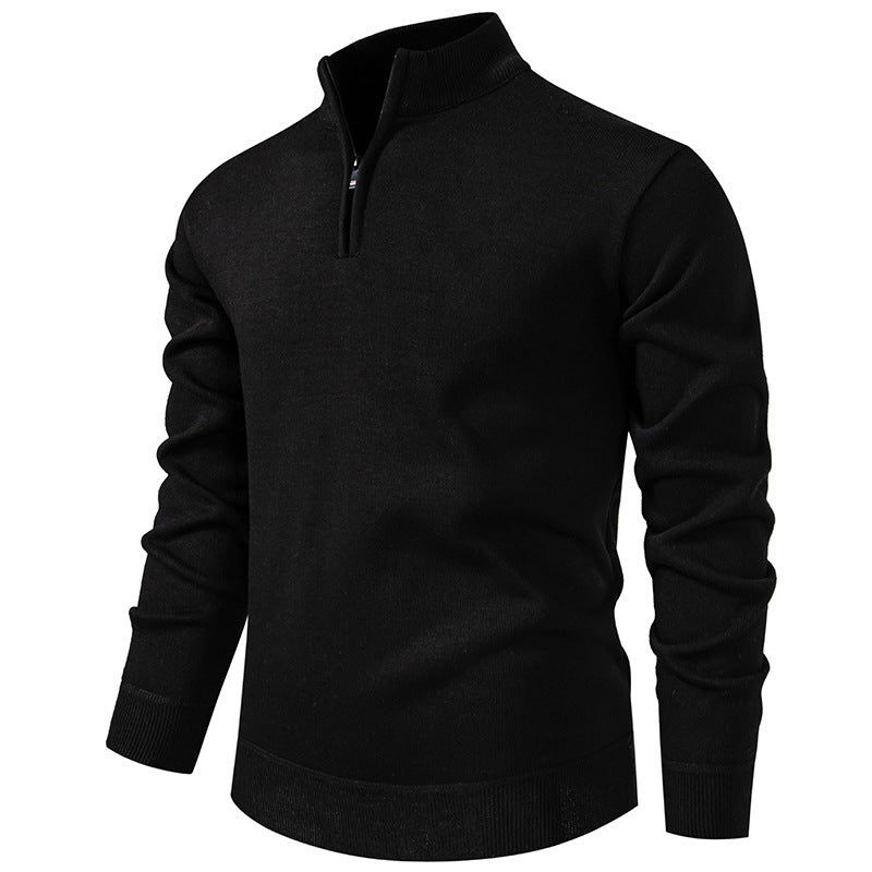 Herren nan Slim-Fit Feinstrickpullover mit kurzem Reißverschluss, Stehkragen und geripptem Bund EB