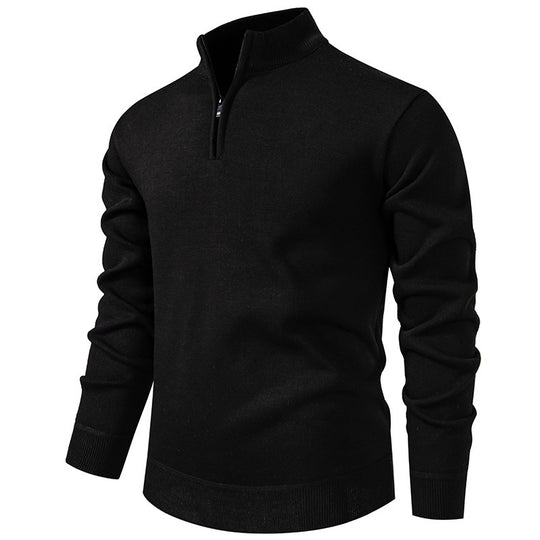 Herren nan Slim-Fit Feinstrickpullover mit kurzem Reißverschluss, Stehkragen und geripptem Bund EB