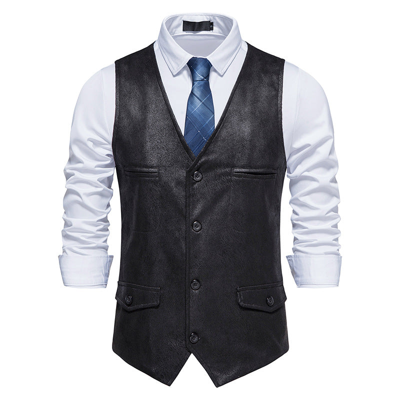 Herren Elegante Kunstlederweste mit praktischen Taschen EB