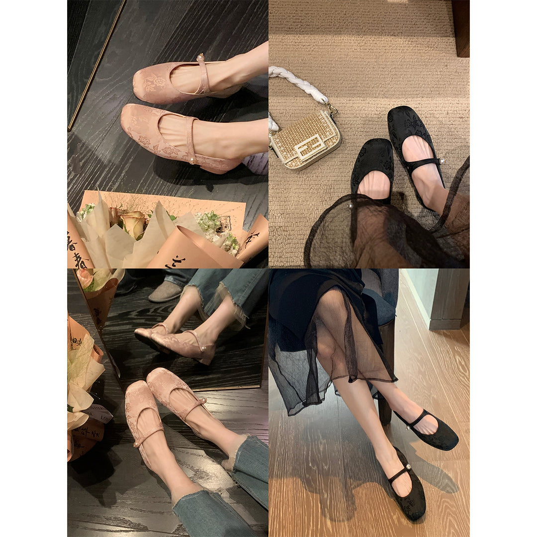 Damen elegante Ballerinas mit verstellbarem Riemchen und Blütenmuster EB