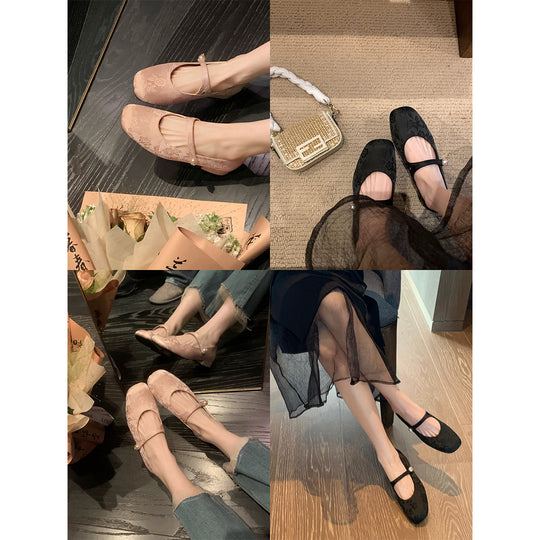 Damen elegante Ballerinas mit verstellbarem Riemchen und Blütenmuster EB