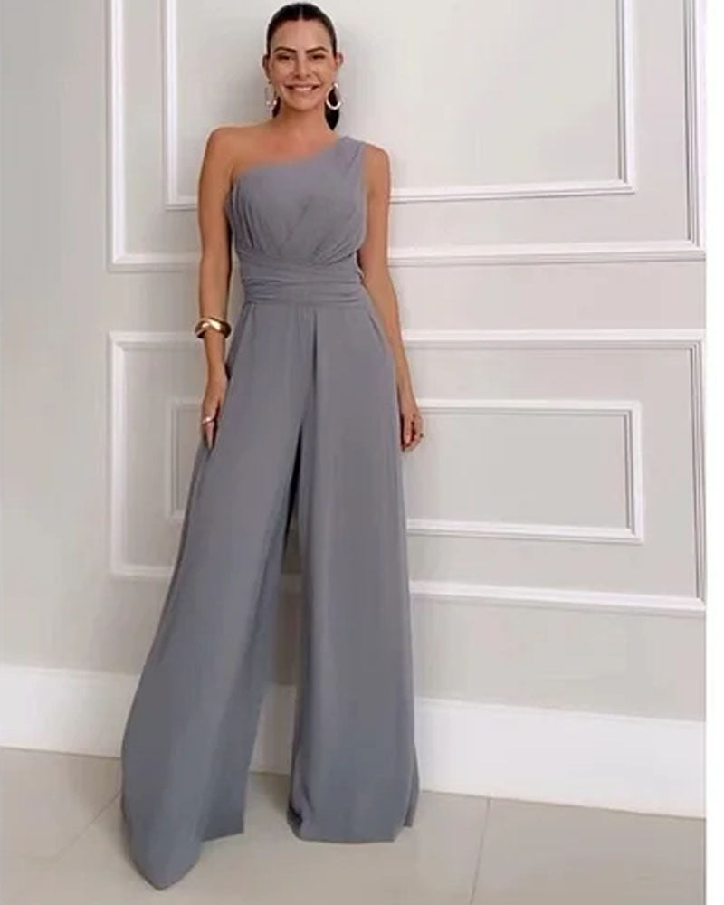 Damen Jumpsuit mit asymmetrischem Oberteil und elegantem Weitbein-Design EB