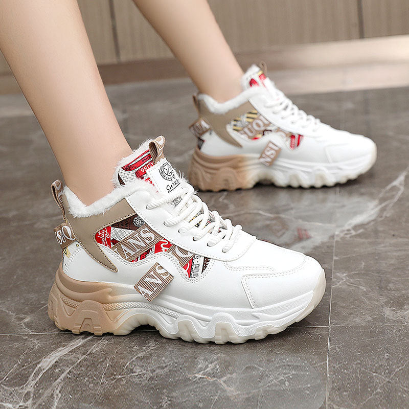 Damen modische High-Top Sneakers mit dämpfender Sohle und kuscheligem Innenfutter EB