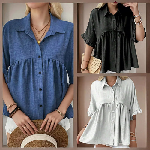 Damen Fließendes Kurzarmblusenshirt mit Rüschendetails EB