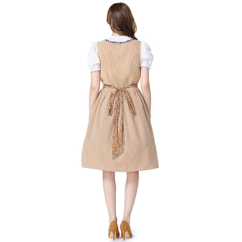 Damen nan traditionelles Oktoberfest Dirndlkleid mit Spitzenbluse, verstellbarer Korsettschnürung und geblümter Schürze EB