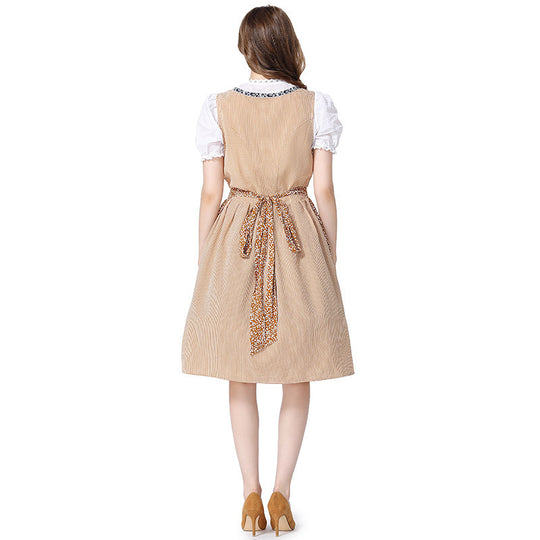 Damen nan traditionelles Oktoberfest Dirndlkleid mit Spitzenbluse, verstellbarer Korsettschnürung und geblümter Schürze EB