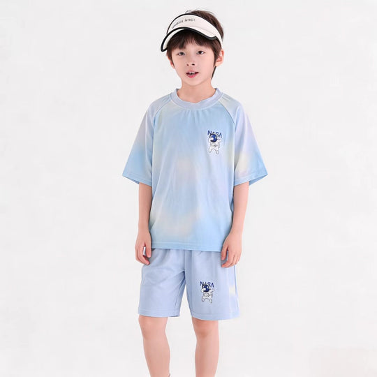 Damen nan atmungsaktives Kinder Sportset mit kurzarm Shirt und elastischer Bundshorts R&B