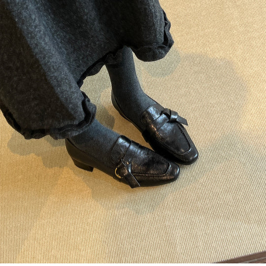 Damen elegante Loafer mit modischem Schnallen-Detail und komfortablem Blockabsatz EB