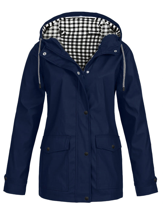 Damen modische Regenjacke mit kontrastierendem Innenfutter und praktischen Taschen EB