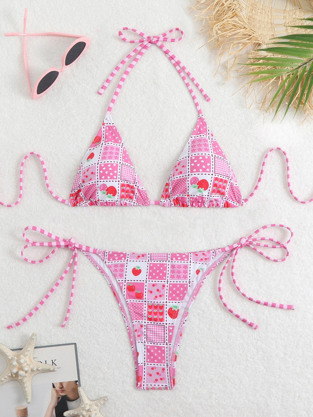 Damen Triangel-Bikini-Set mit verspieltem Blumenmuster und feinen Bindebändern EB