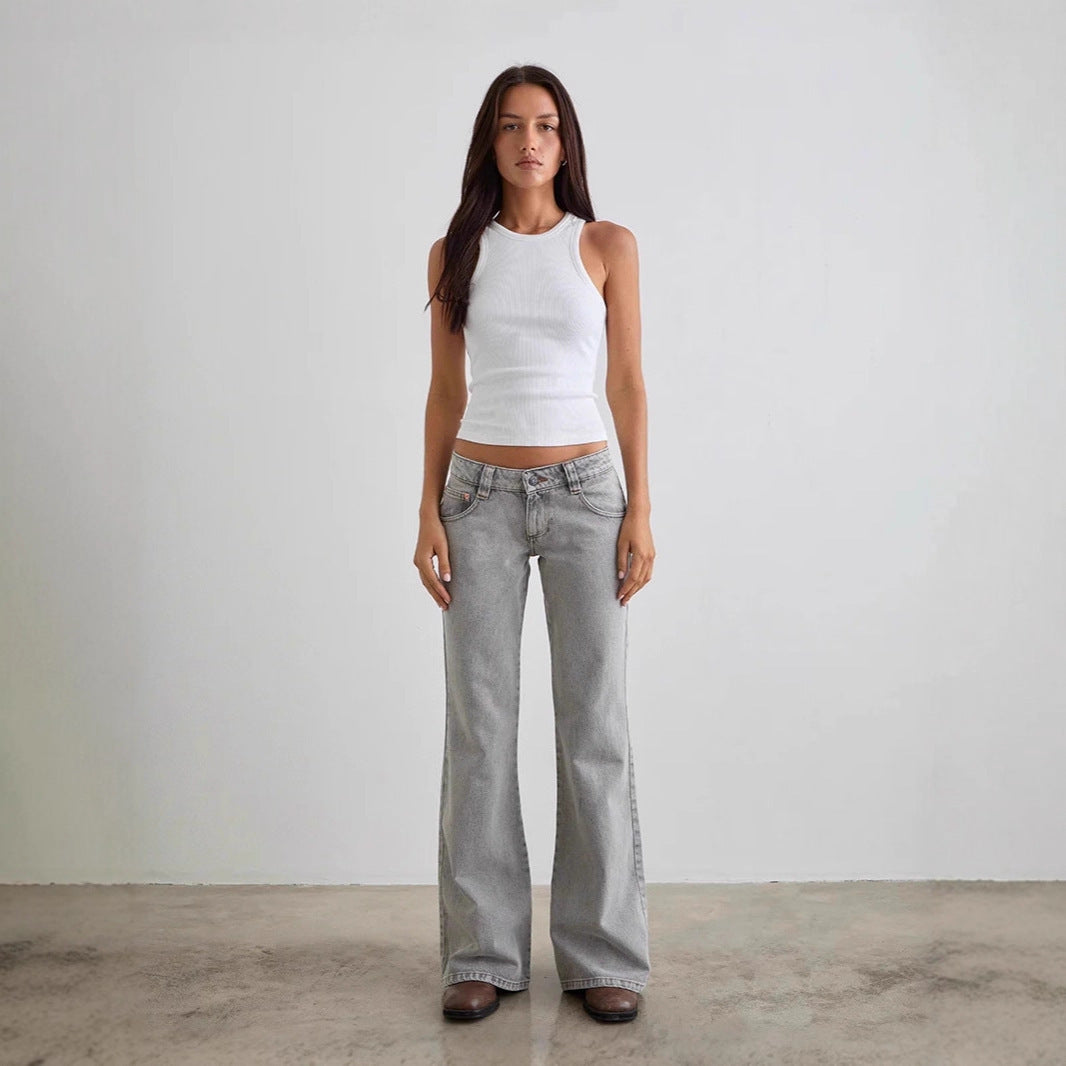 Damen Weite Schlagjeans mit hohem Bund