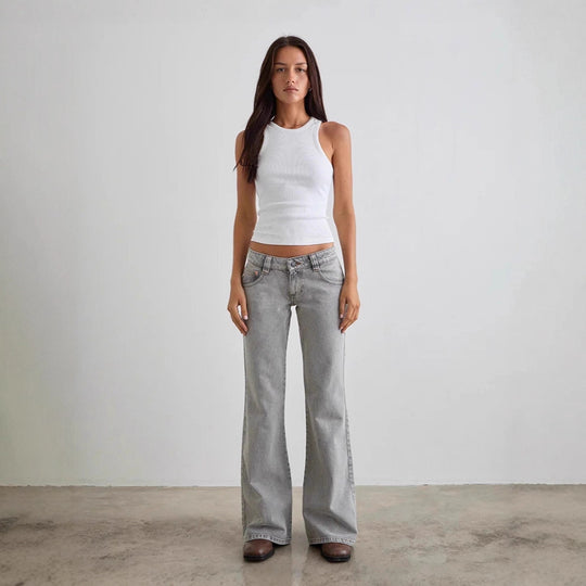 Damen Weite Schlagjeans mit hohem Bund