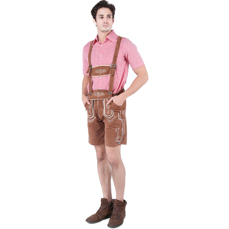 Herren nan Trachtenlederhose kurz mit Latzträgern und filigraner Stickerei EB