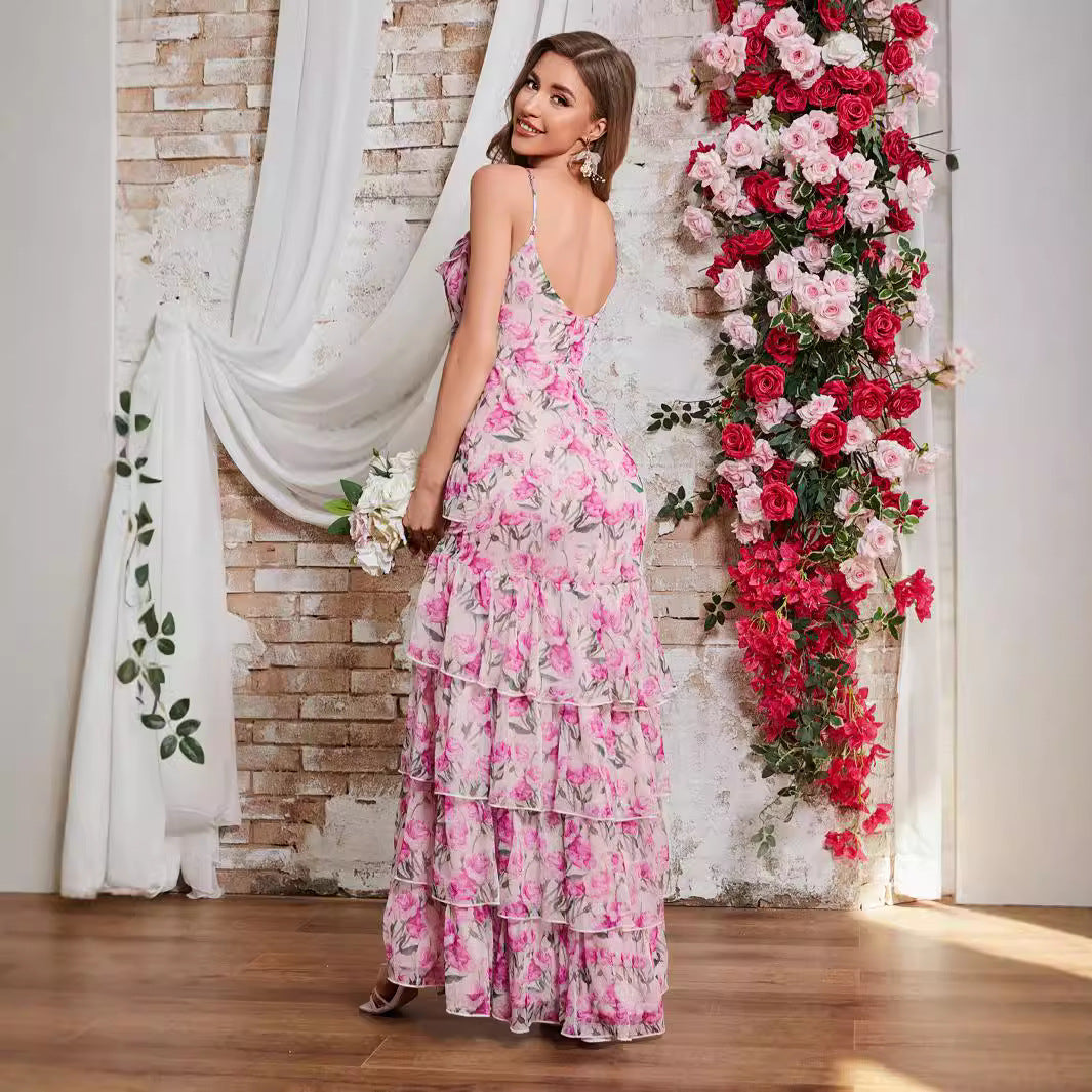 Damen Verspieltes Maxikleid mit Rüschen und floralem Druck EB