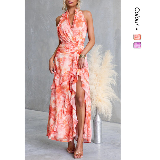 Damen Maxikleid mit fließendem Design und Rüschendetails EB