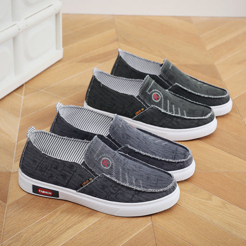 Damen lässige Slip-On Schuhe mit elastischem Einsatz und modischem Denim-Design EB