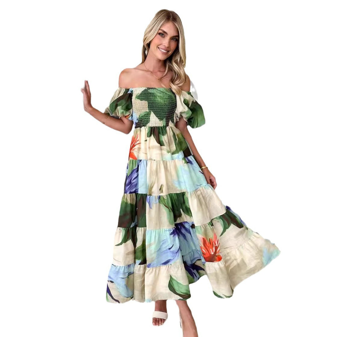 Damen Maxikleid mit Puffärmeln und floralem Smocking EB