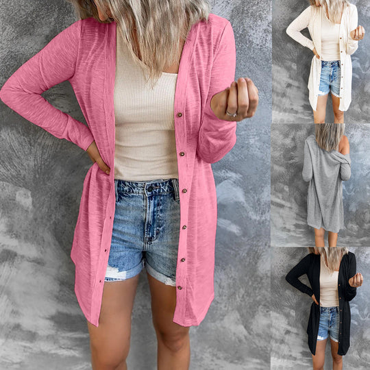 Damen Langer Strickcardigan mit Knopfdetails und elegantem Schnitt EB