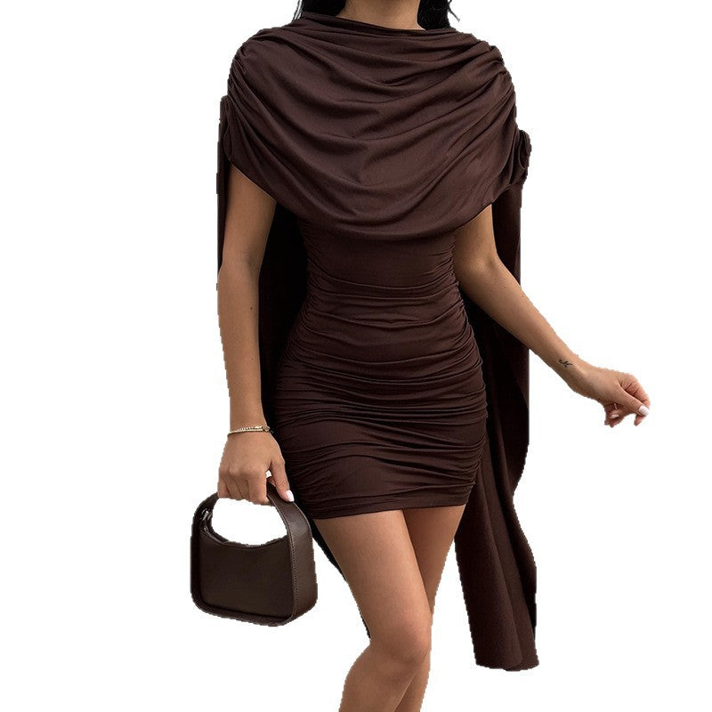 Damen Minikleid mit drapiertem Cape EB