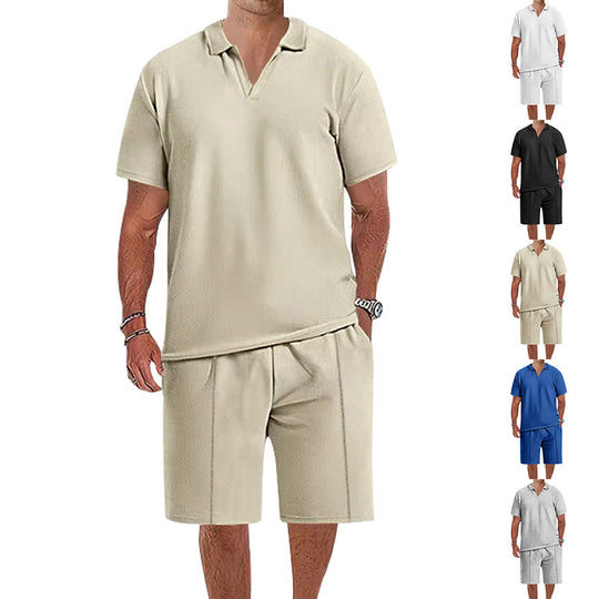 Herren lässiges Kurzarm-Polohemd und Shorts-Set aus atmungsaktivem Stoff EB