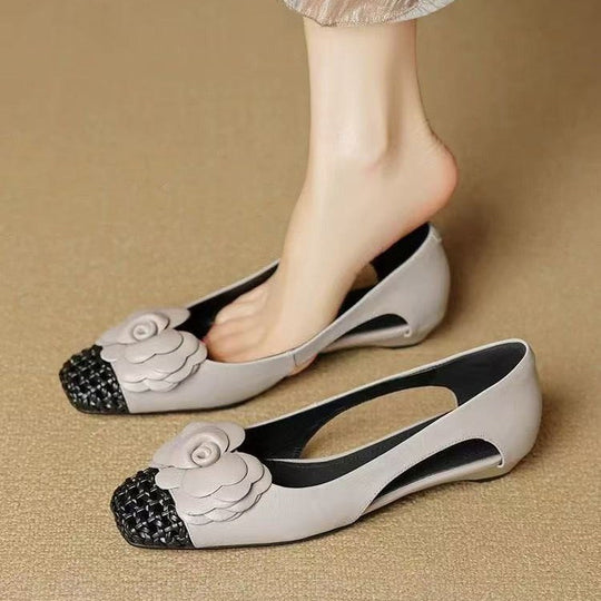 Damen Ballerina-Schuhe mit floralen Akzenten und offenem Fersenbereich EB