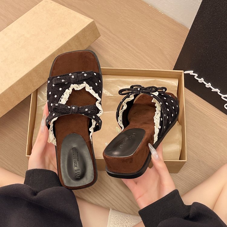 Damen elegante Slipper Sandalen mit Lochdesign und dekorativen Schleifen EB