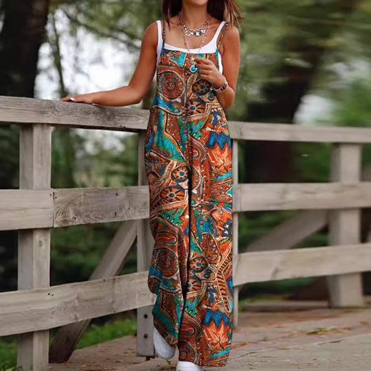 Damen Maxikleid mit verspieltem Ethno-Muster und breiten Trägern EB