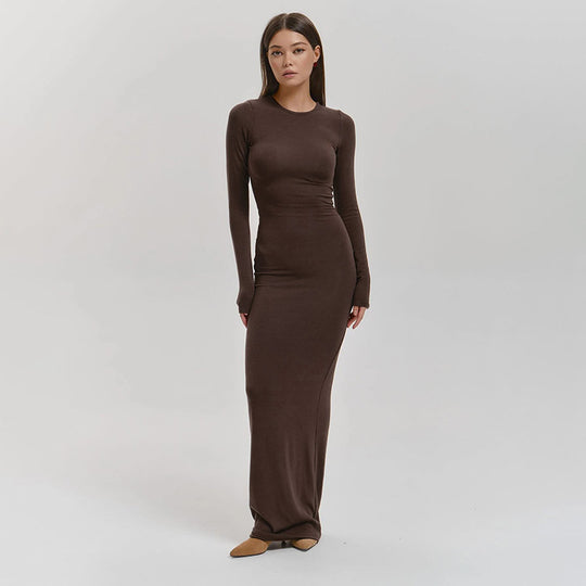 Damen Elegantes Langarm-Maxikleid mit figurformendem Schnitt und hohem Komfort EB